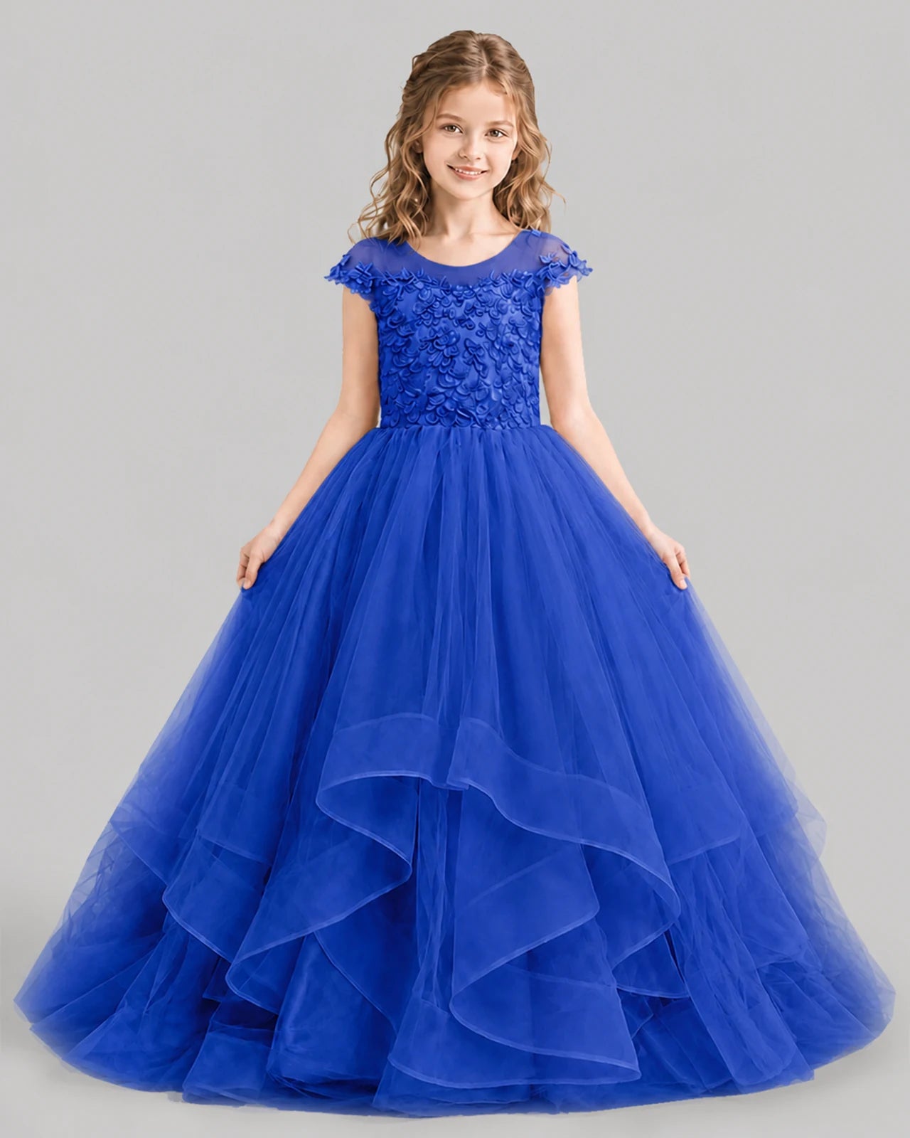 Royal Blue Ball Gown Girls Pageant Dresses Detail