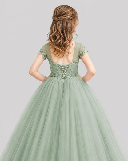 Sage Green Ball Gown Girls Pageant Dresses Back