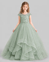 Sage Green Ball Gown Girls Pageant Dresses Detail