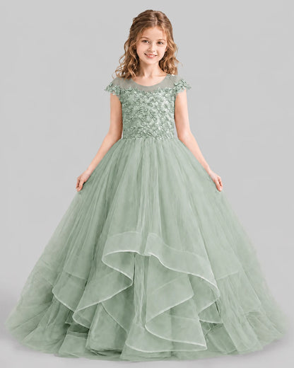 Sage Green Ball Gown Girls Pageant Dresses Detail
