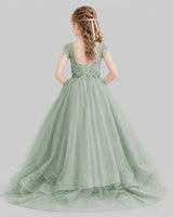 Sage Green Ball Gown Girls Pageant Dresses Front