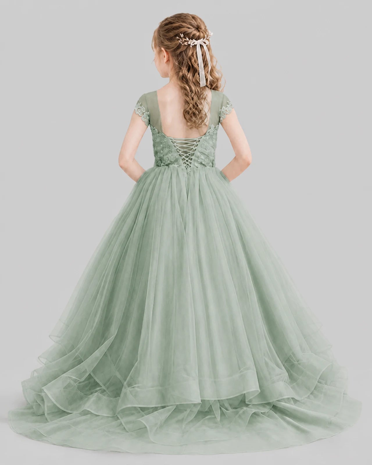 Sage Green Ball Gown Girls Pageant Dresses Front