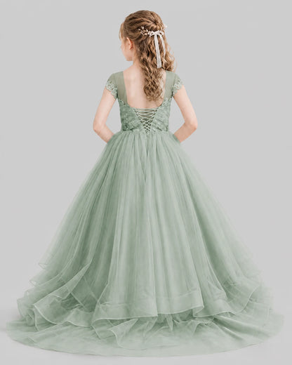 Sage Green Ball Gown Girls Pageant Dresses Front