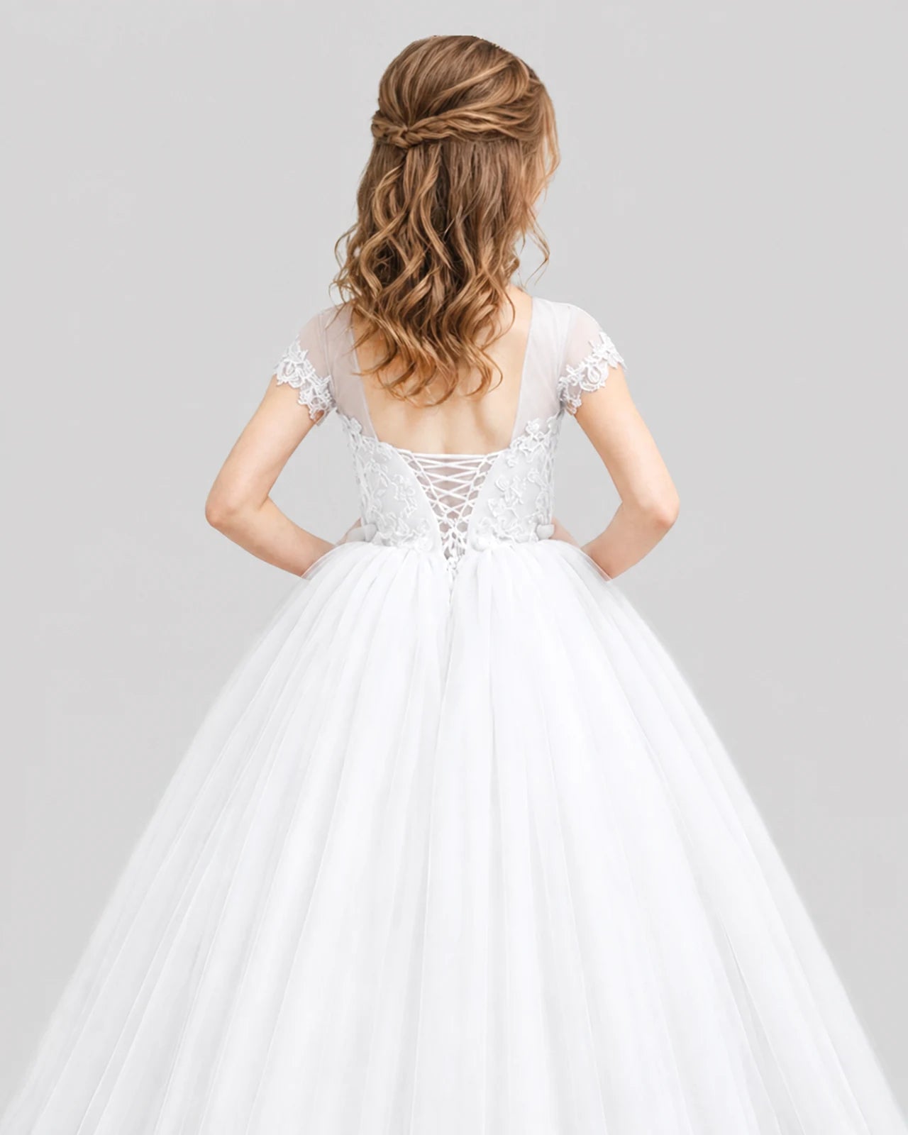 White Ball Gown Girls Pageant Dresses Back