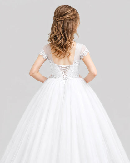White Ball Gown Girls Pageant Dresses Back
