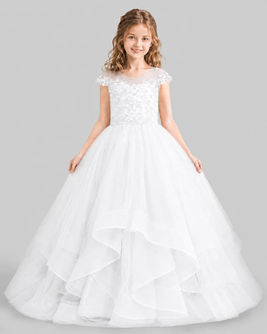 White Ball Gown Girls Pageant Dresses Detail