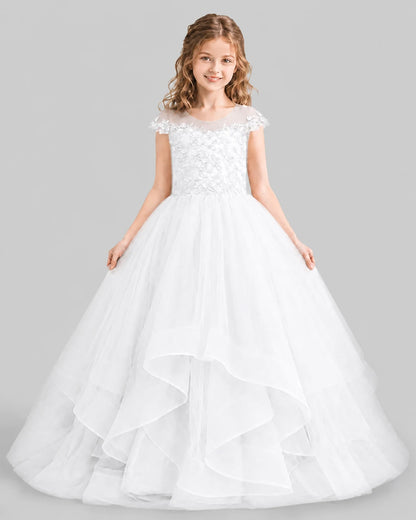 White Ball Gown Girls Pageant Dresses Detail
