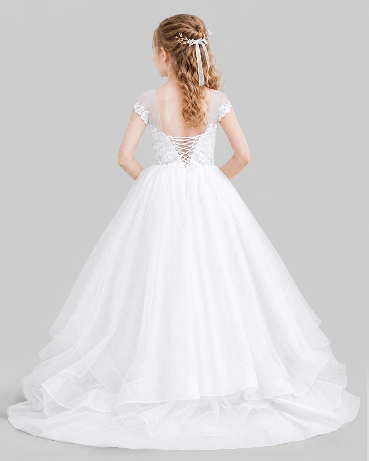 White Ball Gown Girls Pageant Dresses Front