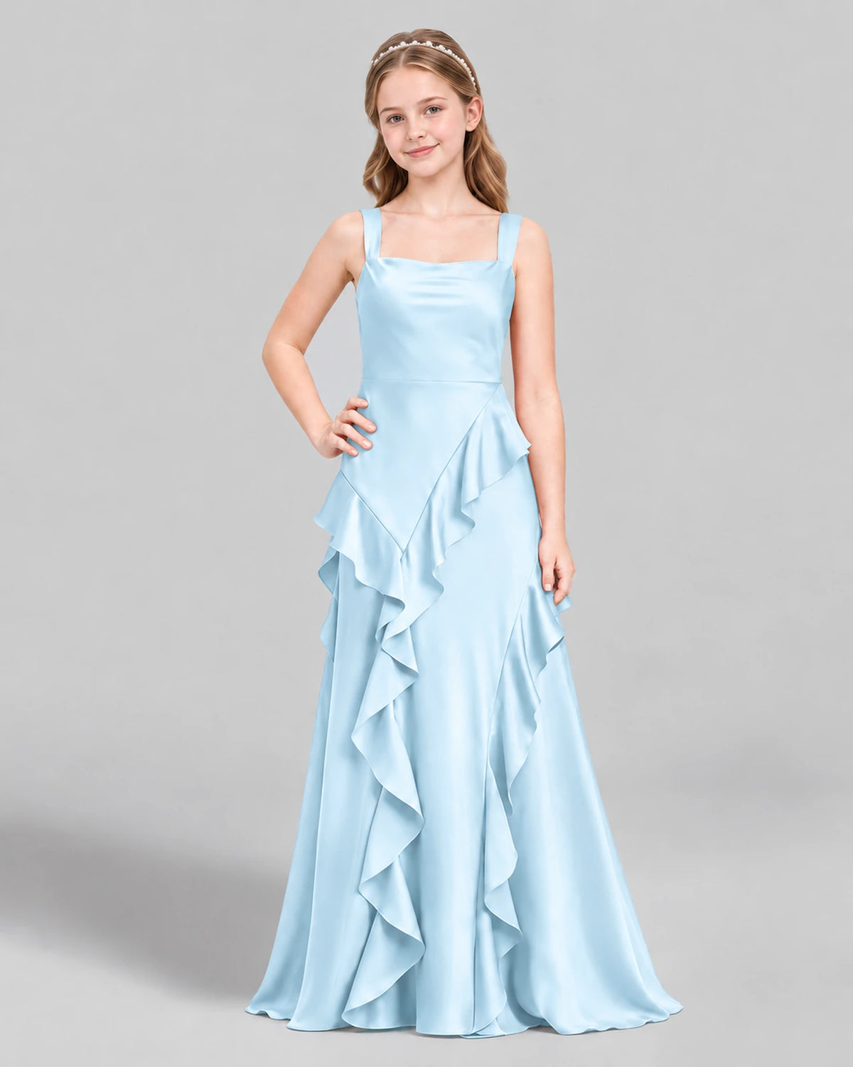 Baby Blue A-line Junior Bridesmaid Dress Front