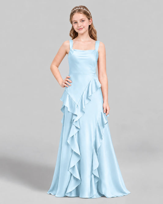 Baby Blue A-line Junior Bridesmaid Dress Front