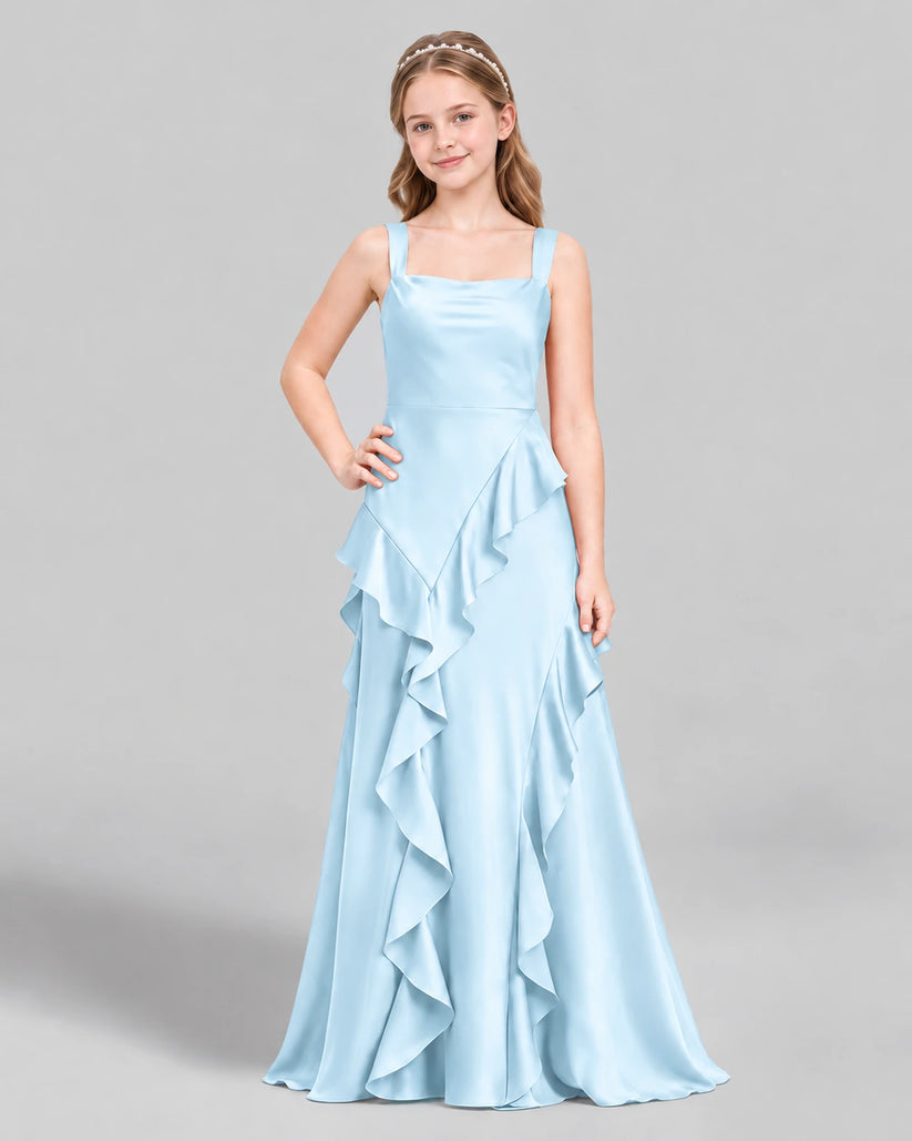 Baby Blue A-line Junior Bridesmaid Dress Front