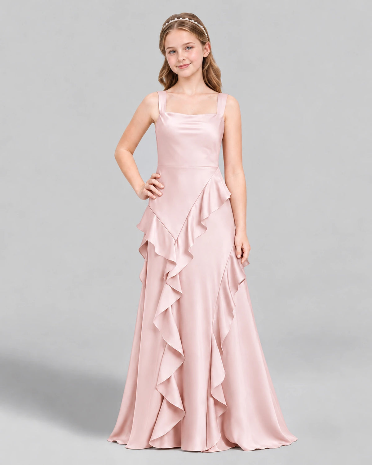 Blush Pink A-line Junior Bridesmaid Dress Front