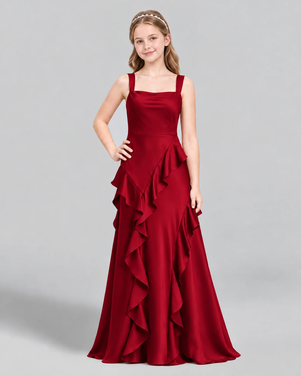 Burgundy A-line Junior Bridesmaid Dress Front