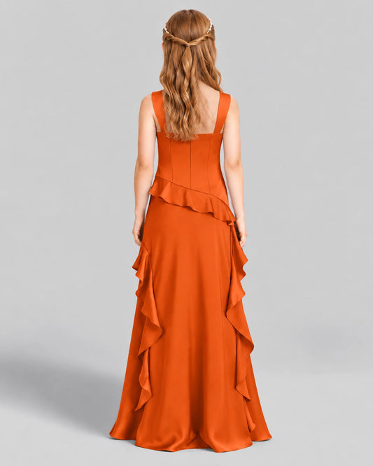 Burnt Orange A-line Junior Bridesmaid Dress Back [Shared]