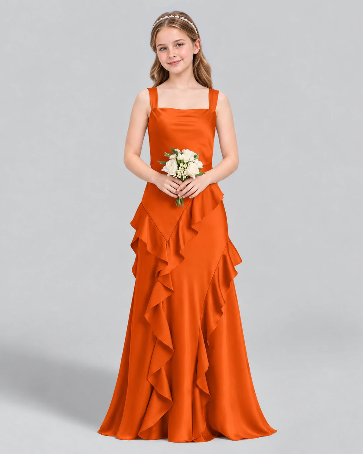 Burnt Orange A-line Junior Bridesmaid Dress Pose [Shared]