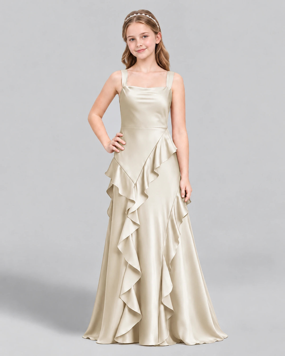 Champagne A-line Junior Bridesmaid Dress Front