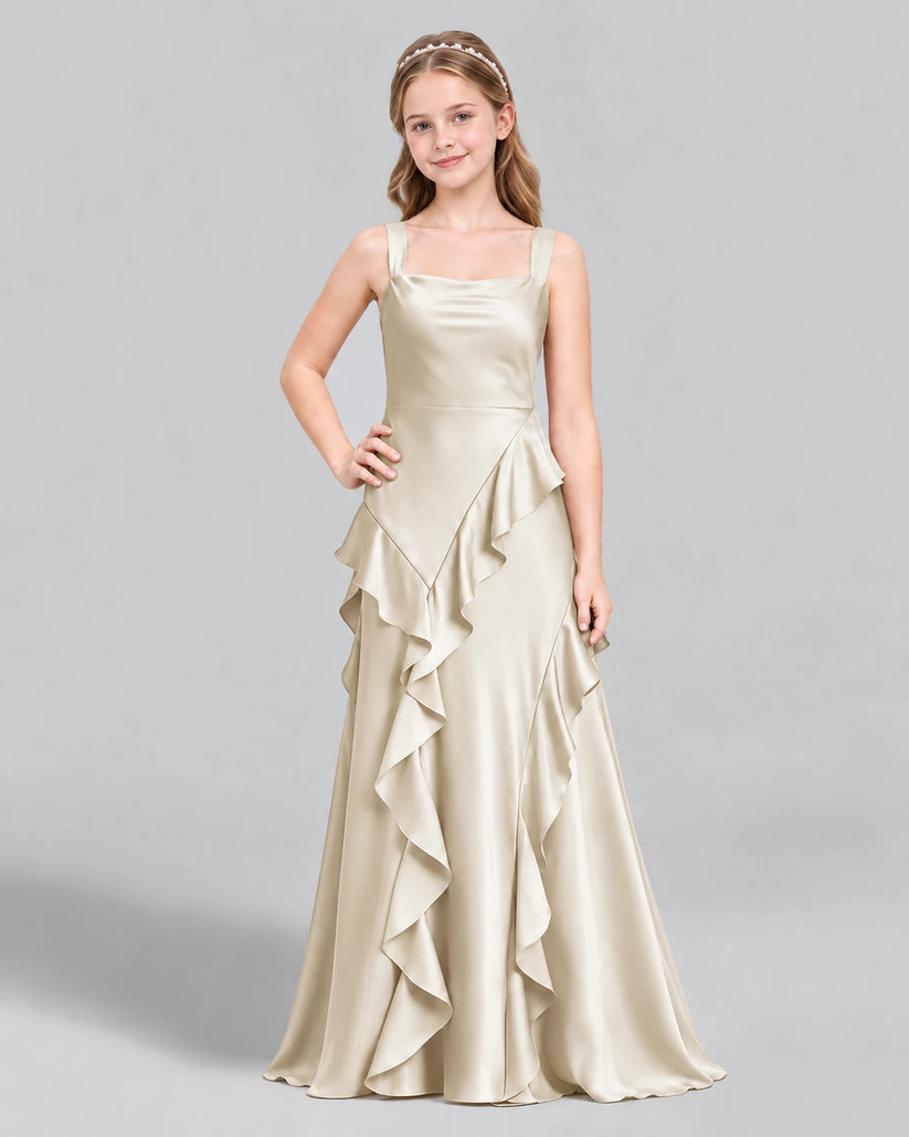 Champagne A-line Junior Bridesmaid Dress Front
