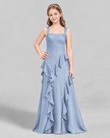 Dusty Blue A-line Junior Bridesmaid Dress Front