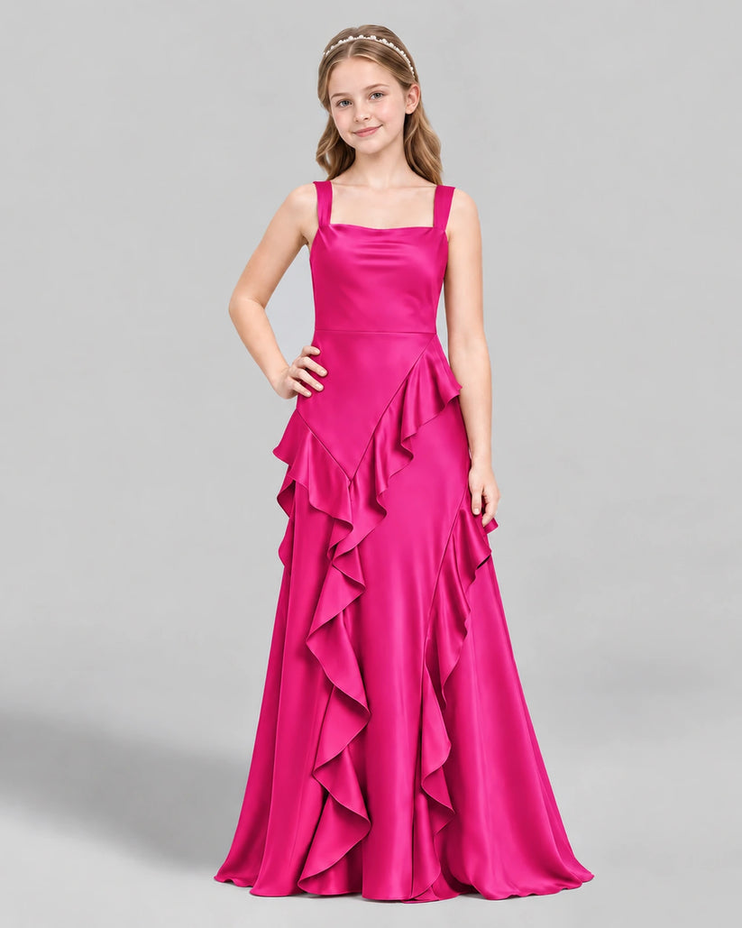Hot Pink A-line Junior Bridesmaid Dress Front