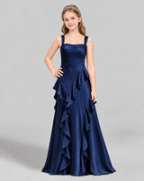 Navy Blue A-line Junior Bridesmaid Dress Front