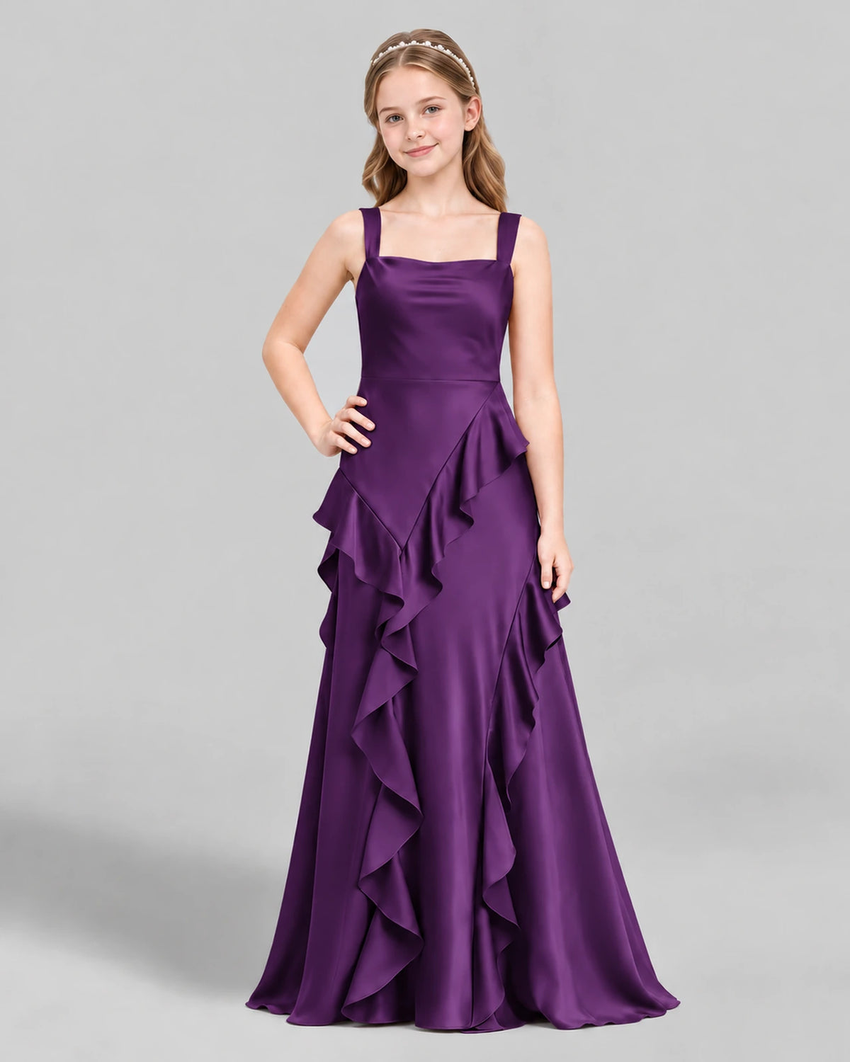 Purple A-line Junior Bridesmaid Dress Front