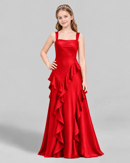 Red A-line Junior Bridesmaid Dress Front