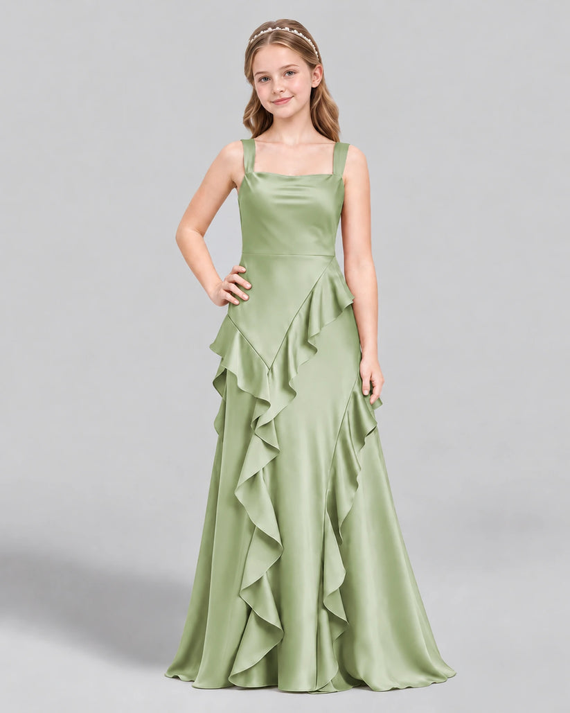 Sage Green A-line Junior Bridesmaid Dress Front