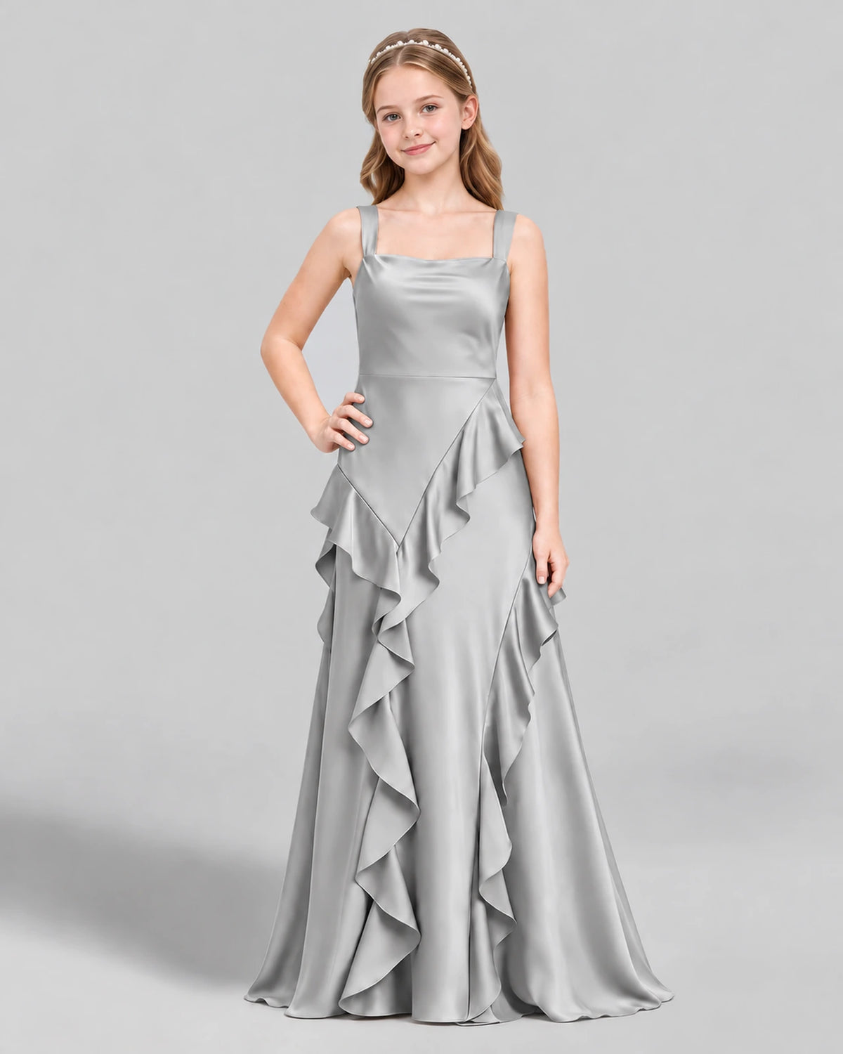 Silver A-line Junior Bridesmaid Dress Front