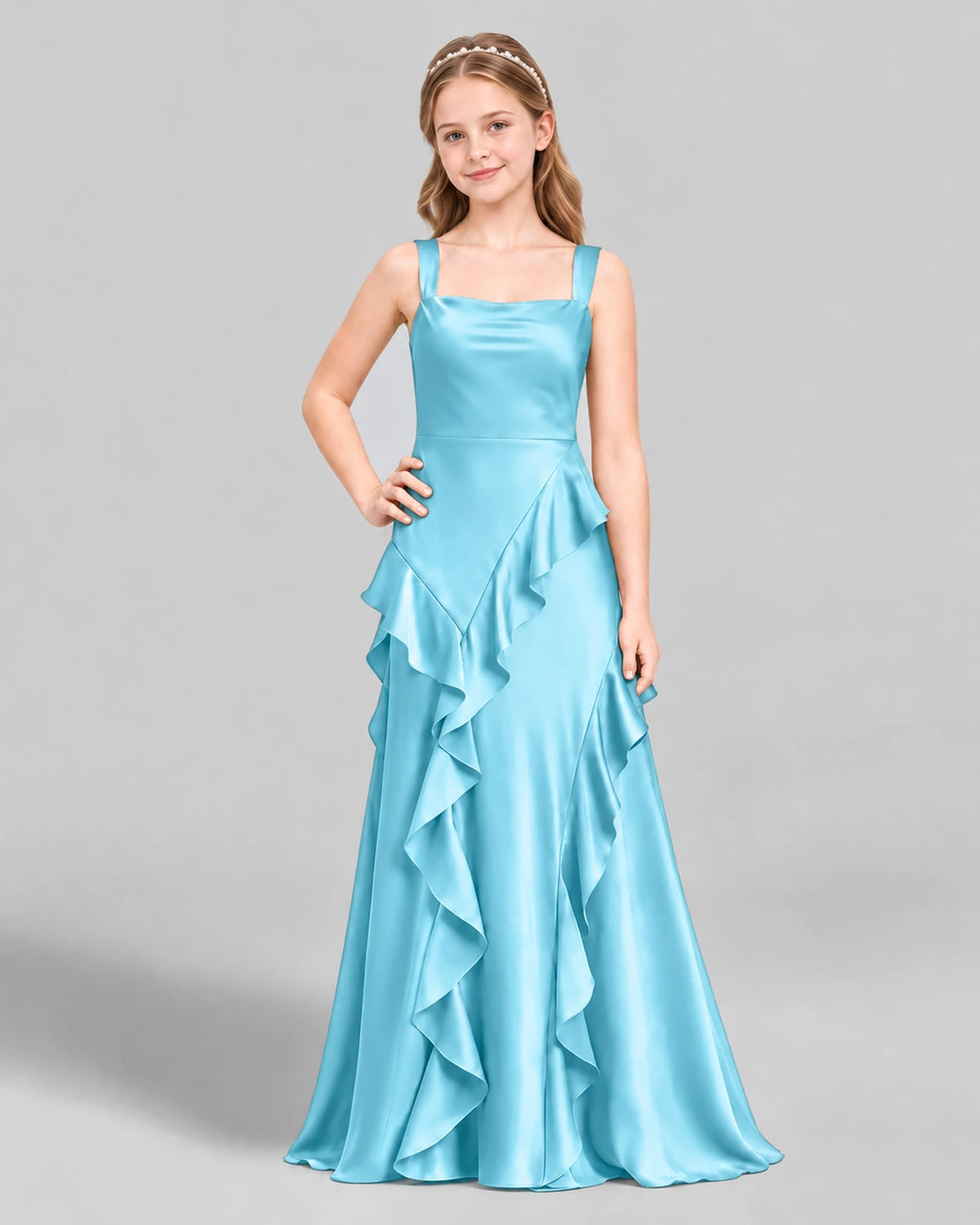 Sky Blue A-line Junior Bridesmaid Dress Front