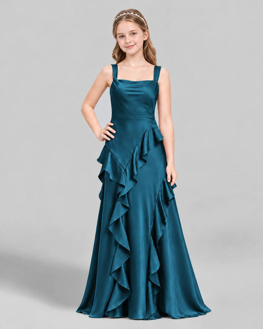 Teal A-line Junior Bridesmaid Dress Front