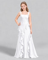 White A-line Junior Bridesmaid Dress Front