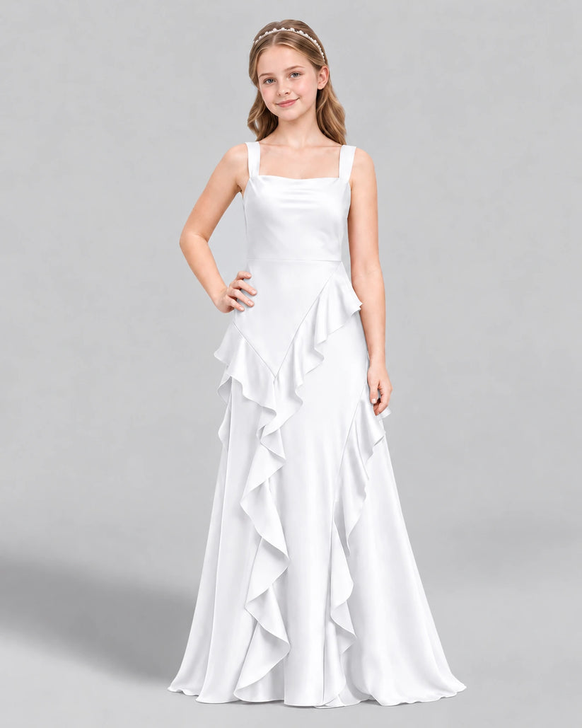 White A-line Junior Bridesmaid Dress Front