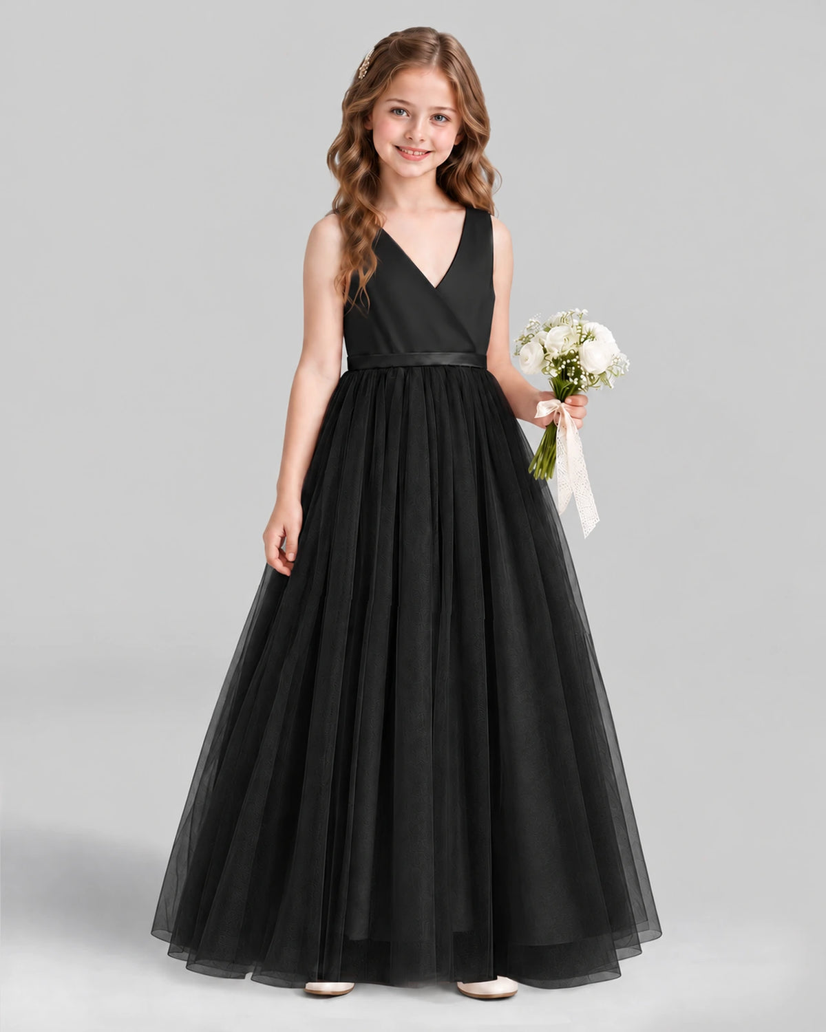 Black Ball Gown Flower Girl Dress Front