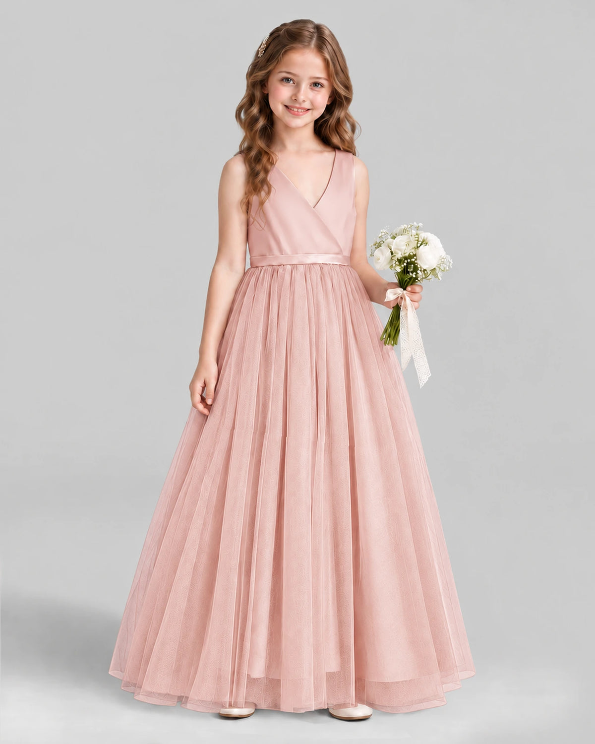Blush Pink Ball Gown Flower Girl Dress Front