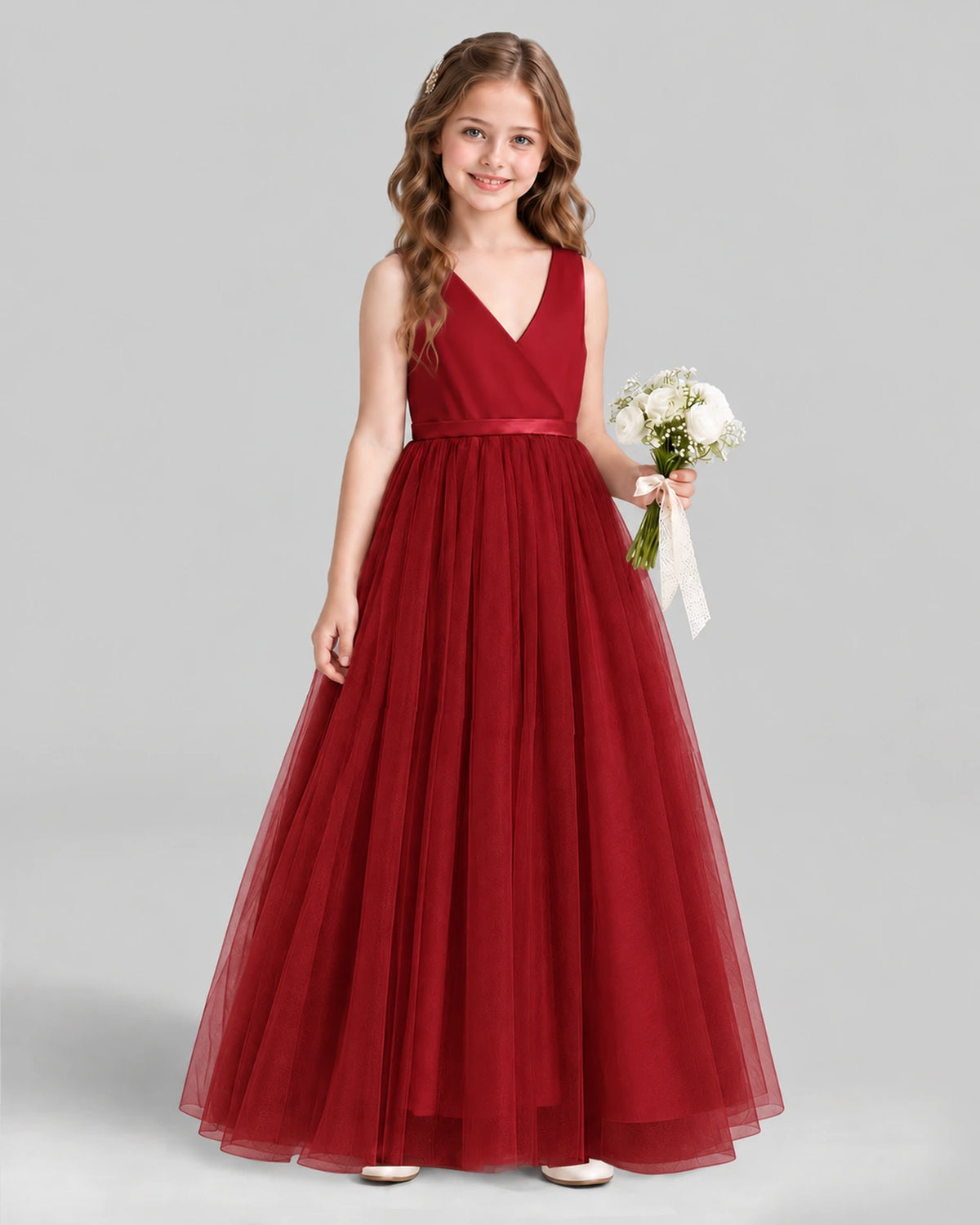 Burgundy Ball Gown Flower Girl Dress Front