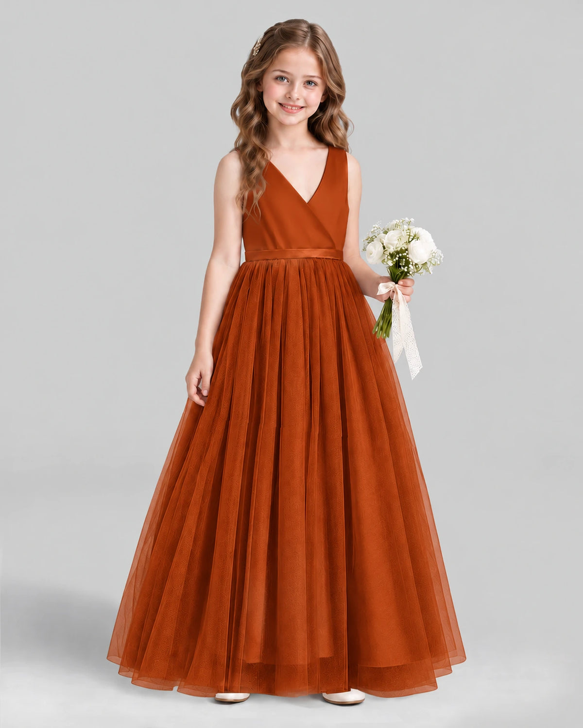 Burnt Orange Ball Gown Flower Girl Dress Front
