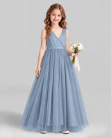 Dusty Blue Ball Gown Flower Girl Dress Front