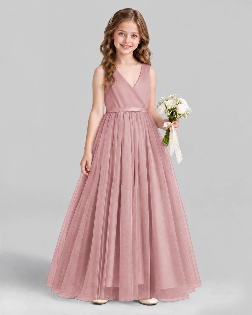 Dusty Rose Ball Gown Flower Girl Dress Front