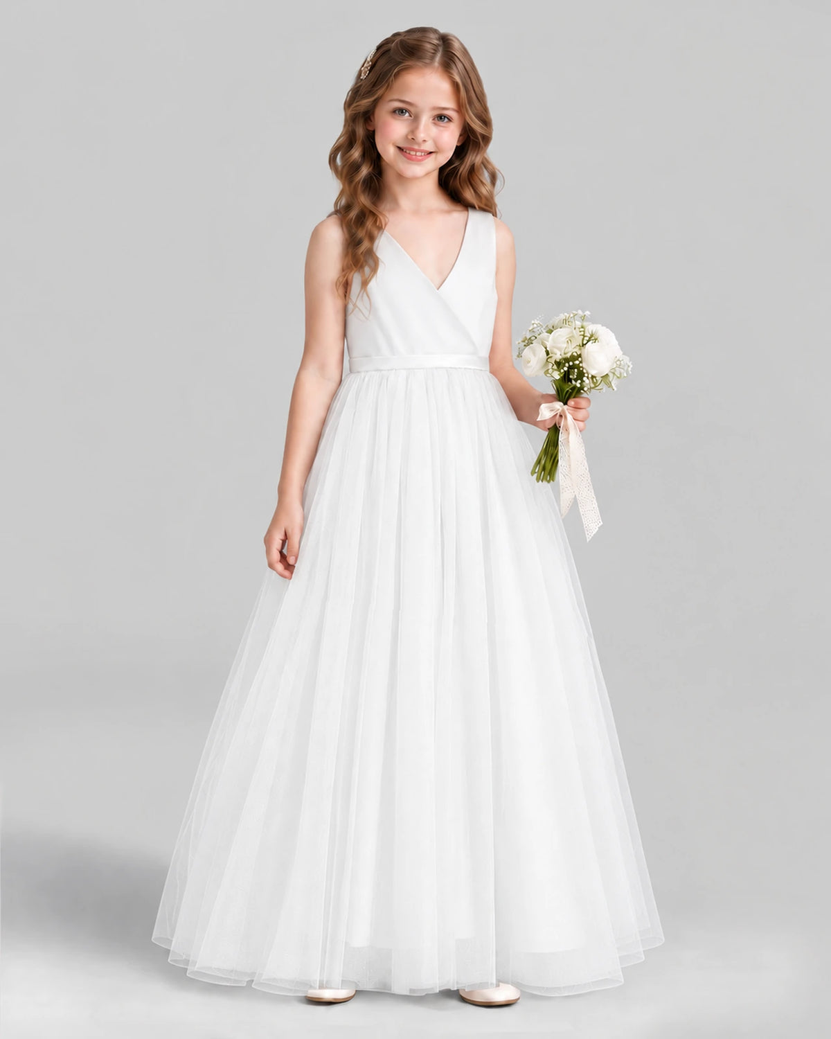 Ivory Ball Gown Flower Girl Dress Front