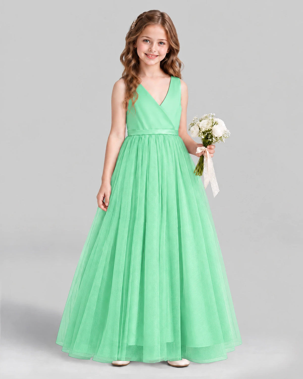 Mint Green Ball Gown Flower Girl Dress Front