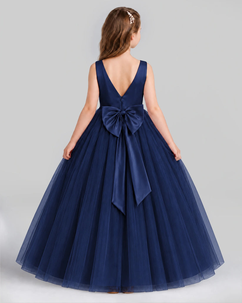 Navy Blue Ball Gown Flower Girl Dress Back [Shared]