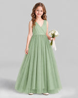 Sage Green Ball Gown Flower Girl Dress Front