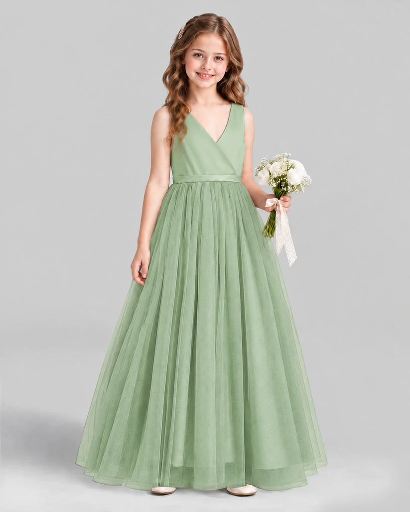 Sage Green Ball Gown Flower Girl Dress Front