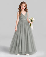 Silver Ball Gown Flower Girl Dress Front