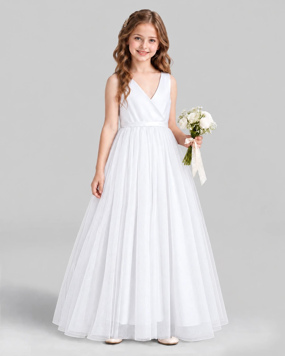 White Ball Gown Flower Girl Dress Front
