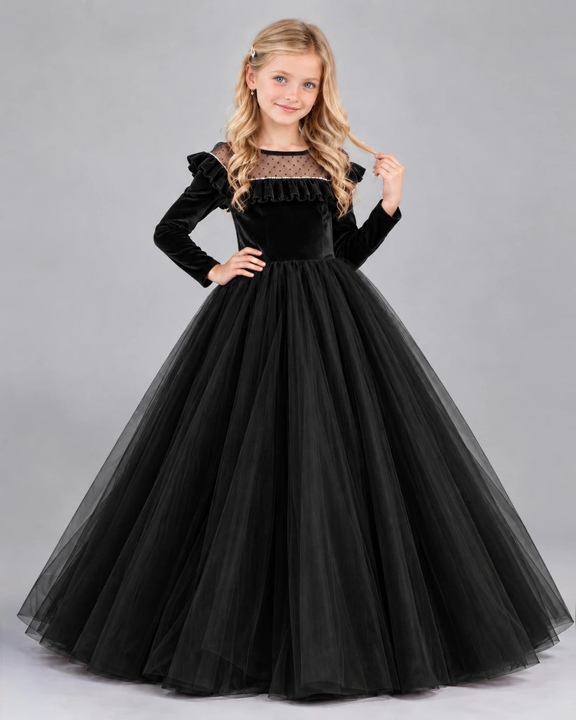 Black Ball Gown Girls Formal Dress Front