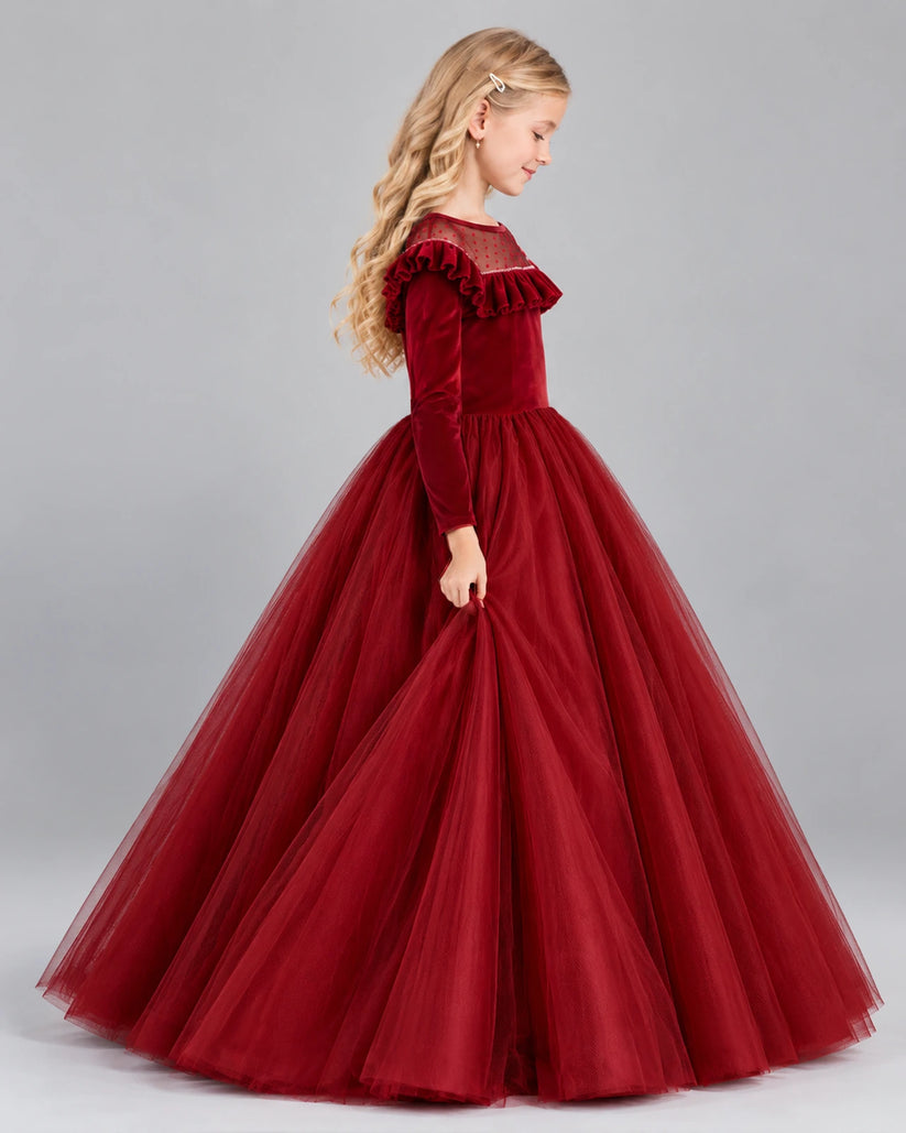 Burgundy Ball Gown Girls Formal Dress Side [Shared]