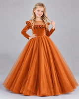 Burnt Orange Ball Gown Girls Formal Dress Front
