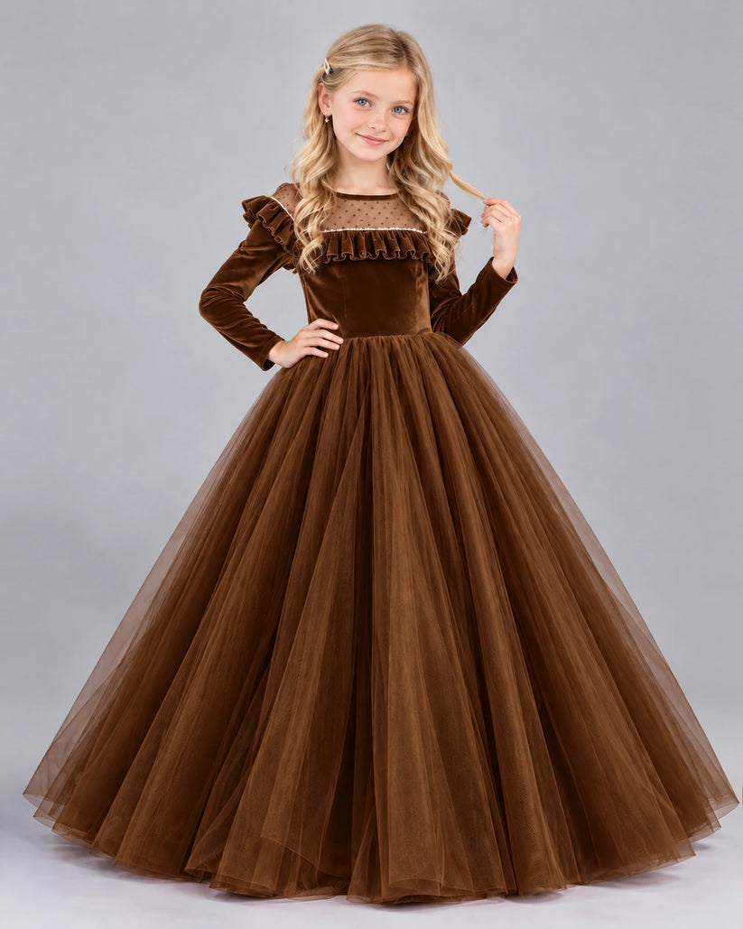 Chocolate Ball Gown Girls Formal Dress Front