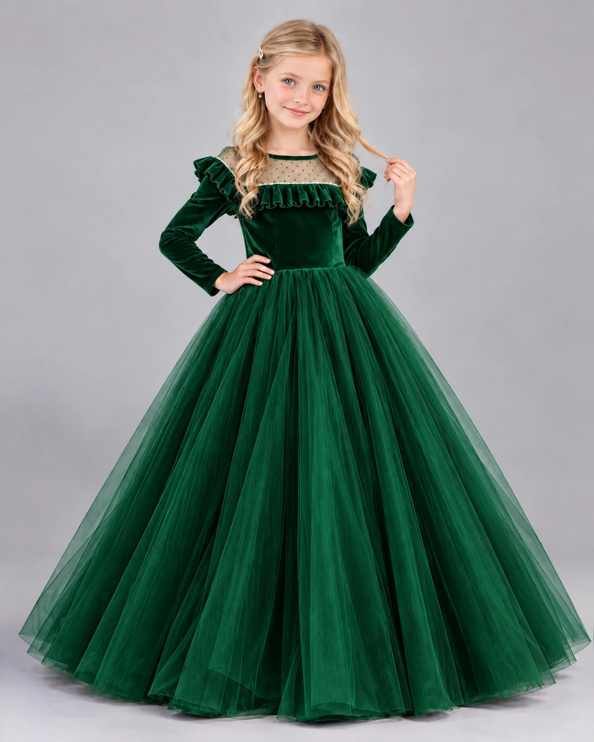 Dark Green Ball Gown Girls Formal Dress Front